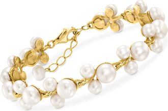 Ross-Simons 5-7.5mm Cultured Pearl Trio Bracelet in 18kt Gold Over Sterling Silver