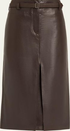 Co Leather Belted Front Split Midi Skirt