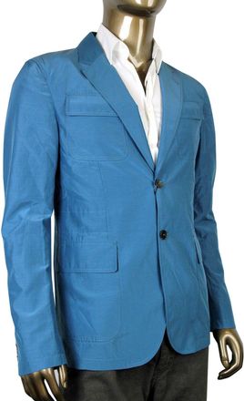 Gucci Mens Light Blazer Teal Cotton Silk Two Button Jacket (G 50 / US 40)