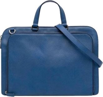 Prada Pre-owned Handbags, female, Blue, Size: ONE SIZE Pre-owned Saffiano Briefcase
