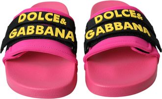 Dolce & Gabbana Pink Black Logo Beachwear Flats Sandals Womens Shoes