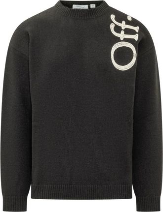 Off-white Trui met Ronde Hals en Lange Mouwen - Heren - Ronde hals truien - Zwart - L - Truien & Vesten