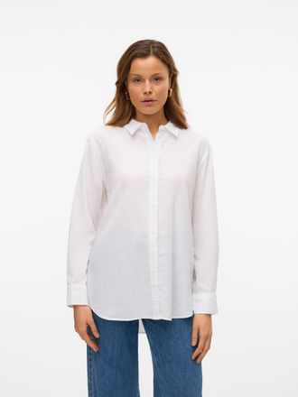 Vero Moda Hemdbluse VERO MODA VMLINN LINEN LS SHIRT WVN NOOS, Damen, Gr. XS (34), weiss (snow wei&szlig;), Web, Obermaterial: 55% Leinen, 45% Viskose, unifarben, Po-b