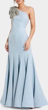 Mac Duggal Seamed One-Shoulder Crepe Gown