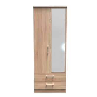 Welcome Furniture Denver Oak Ready Assembled Wardrobe with 2 Doors and 2 Drawers with Mirror - Welcome Furniture | TJ Hughes