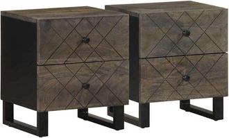 vidaXL Vidaxl - Mesitas De Noche 2 Uds Madera Maciza De Mango Negro 40x33x46 Cm