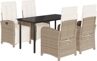 vidaXL 5 Piece Garden Dining Set with Cushions Beige Poly Rattan Vidaxl