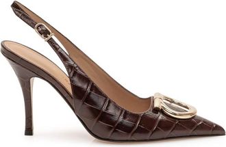 Ferragamo Brown Textured Gancini Pumps