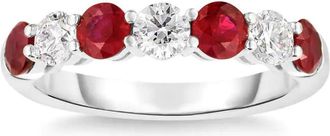Pompeii3 1 1/2Ct TW Round Diamond & Created Ruby Wedding Anniversary Ring in 14k Gold