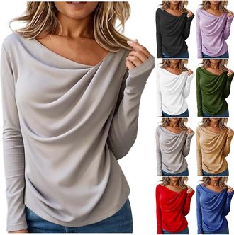Generic Women Base Layer Solid Crew Neck Longsleeve T-Shirts Clothes with and Ladies Comfort Fit Cut Base Layer for Daily Work Travel Outdoor Urban Lifestyle