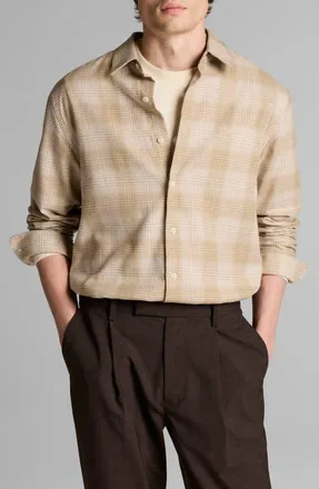Vince Ballow Plaid Long Sleeve Button-Up Shirt in Oatmeal Combo at Nordstrom, Size Xx-Large