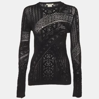 Roberto Cavalli Black Patterned Knit Long Sleeve Top