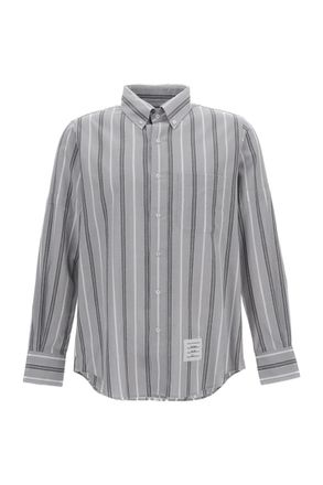 Thom Browne Relaxed Fit Striped Cotton Shirt with Pointed Collar