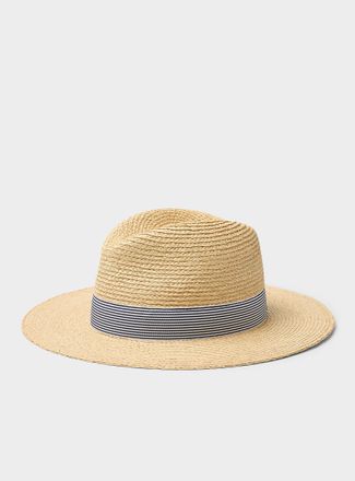 Simons Womens Striped band raffia Fedora Hat Exclusive collection from Italy