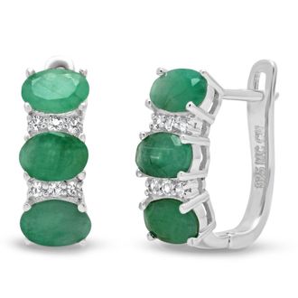 MAX + STONE Sterling Silver Oval Genuine Gemstone and White Topaz J Hoop Earrings