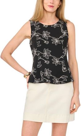 Vince Camuto Embroidered Tank in Rich Black at Nordstrom, Size X-Large