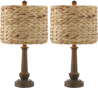 Jonathan Y Designs Leona 21.25 Rustic Farmhouse Handwoven Water Hyacinth/Resin LED Table Lamp, Brown Wood Finish at Nordstrom