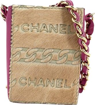 Chanel Beige Beige Gold Pink Beige Leather Pouch (Pre-Owned)