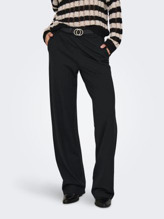 Only Anzughose ONLY ONLPOPTRASH LIFE MW STRAIGHT PANT PNT, Damen, Gr. L (40), L&auml;nge 32, schwarz, Milano Rib, Obermaterial: 63% Viskose, 32% Nylon, 5% Elast