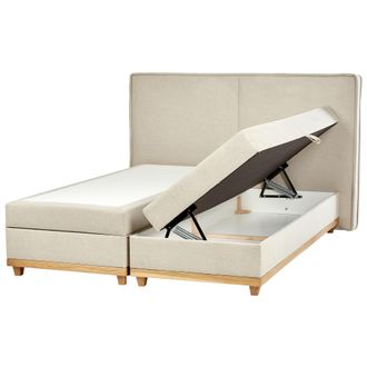 Beliani Cama Continental Beige Claro Madera Clara 180 X 200 Cm Poli&eacute;ster Almacenaje Dynasty
