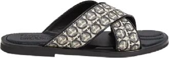 Ferragamo Mens Gancini Cross-Over Strap Sandals In Beige-Black