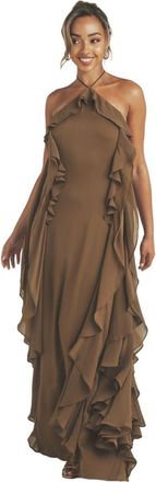 Six Stories Whitney Ruffle Halter Neck Maxi Dress in Olive at Nordstrom, Size 2