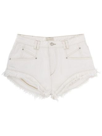 Isabel Marant Endeidala Frayed Hemline Visible Stitching Cotton Shorts