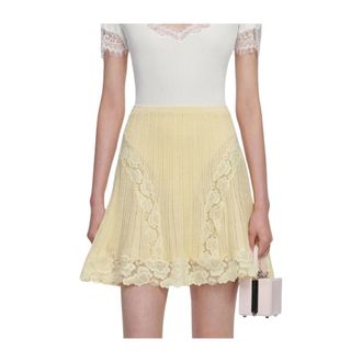 Self Portrait Short Skirts, female, Yellow, Size: M Pointelle Knit Mini Skirt