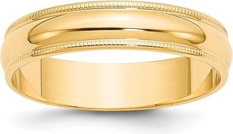 Diamond2Deal 14k Yellow Gold 5mm Lightweight Milgrain Half Round Wedding Band Ring