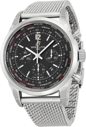 Breitling Pre-owned Breitling Transocean Chronograph Unitime Black Dial Steel Mens Watch AB0510U6-BC26SS