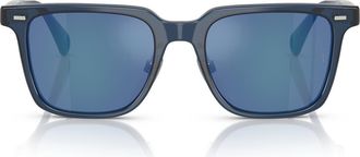 Oliver Peoples 52mm Rectangular Polarized Sunglasses in Ash Blue/Marine Flash Mirror at Nordstrom