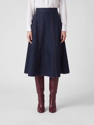 Alberta Ferretti Gonna midi a ruota in denim di cotone a vita alta