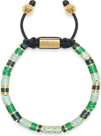 Nialaya logo-plaque beaded bracelet - men - stainless steel/Nylon - M - Green