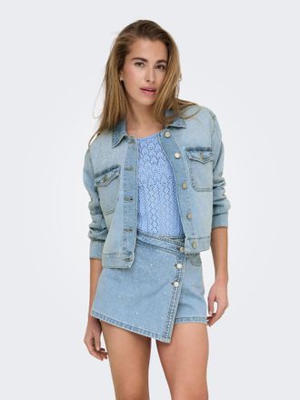 Only Jeansjacke ONLY ONLLUMI LS RHINESTONE JACKET DNM PIM, Damen, Gr. XL, blau (light blau denim), Denim/Jeans, Obermaterial: 100% Baumwolle, gl&auml;nzend, uni