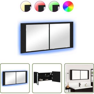 vidaXL Armadio bagno - Armadio Specchio LED con porta Rovere Nero 100 x 12 x 45 cm