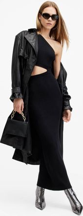 AllSaints Viscose Daisy One Shoulder Cut Out Maxi Dress, Size: L