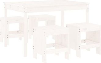 vidaXL 5 Piece Garden Dining Set White Solid Wood Pine Vidaxl