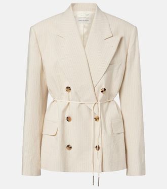 Dries Van Noten Pinstripe double-breasted cotton-blend blazer