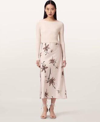 AllSaints Viscose Hera 2-in-1 Midi Dress, Size: XS