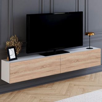 IDMarket Idmarket - Mueble tv suspendido elio 2 puertas blanco y madera 180 cm