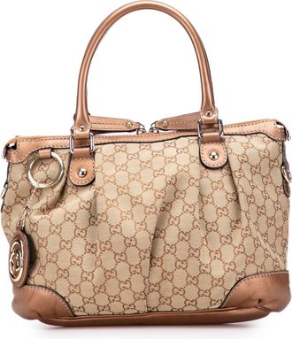 Gucci Pre-owned Womens Joy Boston Signature Tote Bag - Tan Textile - One Size