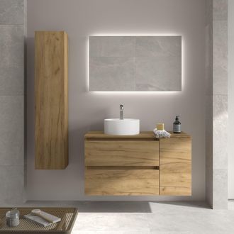 Cygnus Bath Mueble Ba&ntilde;o Bequia 100cm Y Coqueta Y Lavabo Roble 100x45x56