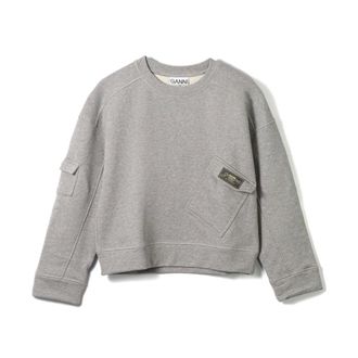 Ganni Sweatshirts, female, Gray, Size: S/M Grey Oversized Sweatshirt with Asymmetrical Pockets