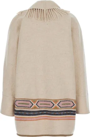 Bazar Deluxe Womens Fringed Navajo Coat Beige Technical Fabric