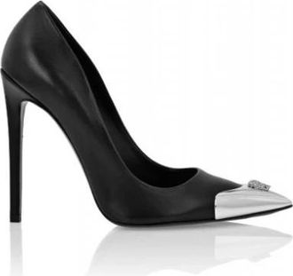 Philipp Plein Nappa Leren Decollete High Heels Skull Strass - Dames - Pumps - Zwart - 38 EU - Leer - Schoenen