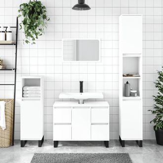 vidaXL Armario De Ba&ntilde;o Madera De Ingenier&iacute;a Blanco 30x30x100 Cm Vidaxl