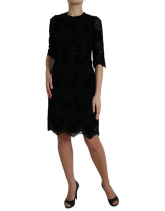 Dolce & Gabbana Womens Black Floral Lace Cotton Bodycon Dress Nylon