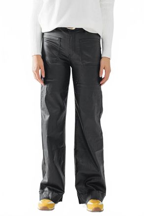 Q2 Faux Leather Wide Leg Pants In Black