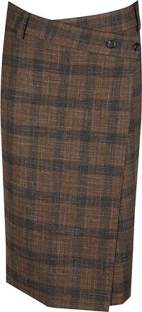 Pinko Marzemino Plaid Button Detail Midi Skirt