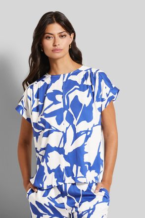 Bugatti Kurzarmbluse BUGATTI, Damen, Gr. 36, lila (blau), 100% Viskose, normal, Rundhals, Blusen Kurzarmbluse, mit &uuml;berschnittenen Schultern